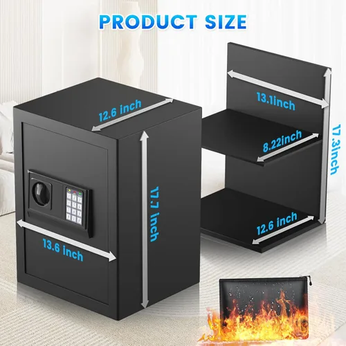 Miniatura 8 de Caja fuerte de 19.69 pulgadas de alto, caja fuerte para el hogar de 3.3 pies cúbicos con bolsa impermeable ignífuga, caja de seguridad digital