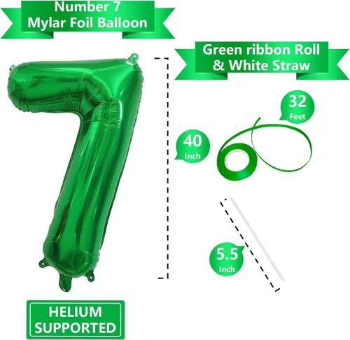 Miniatura 3 de Globos verdes de fiesta con el número 7, globo grande de 40 pulgadas para juegos del día de San Patricio, decoración de cumpleaños, suministros