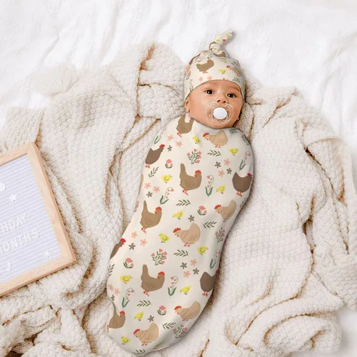 Miniatura 4 de Manta con estampado de pollo lindo con sombrero y lazo, saco de dormir de gallo, saco de envolver regalo de ducha, artículos divertidos para bebés