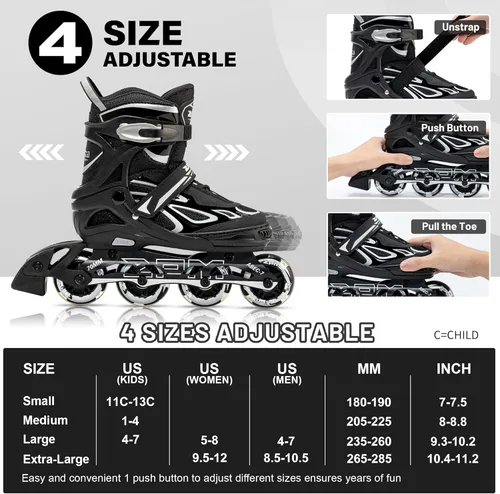 Miniatura 2 de 2PM SPORTS Vinal - Patines en línea ajustables intermitentes para niñas, todas las ruedas se iluminan, divertidos patines iluminadores para niños