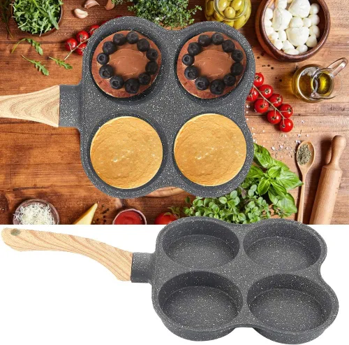 Miniatura 6 de 143 Sartén antiadherente de 4 agujeros para huevos de 4 tazas, revestimiento de huevos, compatible con todas las fuentes de calor, para hamburguesas