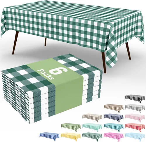 Miniatura 40 de Smiry Paquete de 3 Manteles Desechables de Cuadros Gingham Color Caqui - 54" x 72" Mantel de Plástico de Servicio Pesado, Cubiertas de Mesa