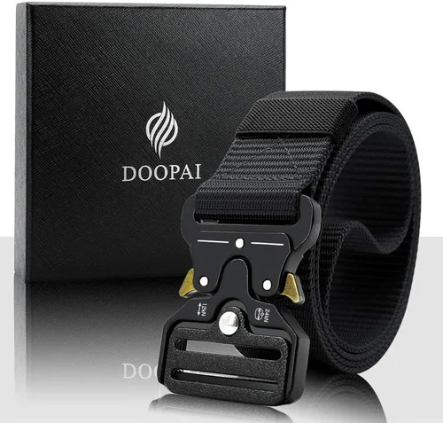 Miniatura 2 de DOOPAI Cinturón táctico para hombre, tela militar de nailon negro con hebilla de liberación rápida, ideal para el trabajo, senderismo