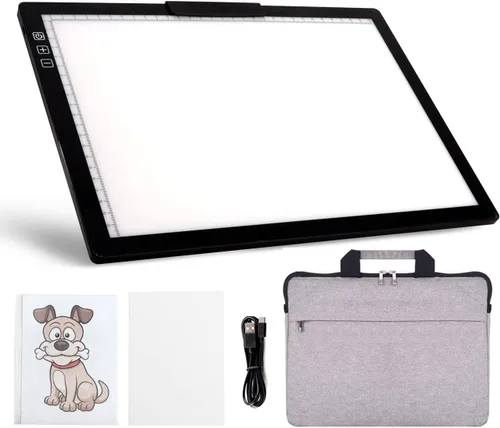 YINGWOND Almohadilla de luz LED recargable A4 con funda acolchada, caja de luz de seguimiento con soportes elevadores y clip para papel, 6 niveles