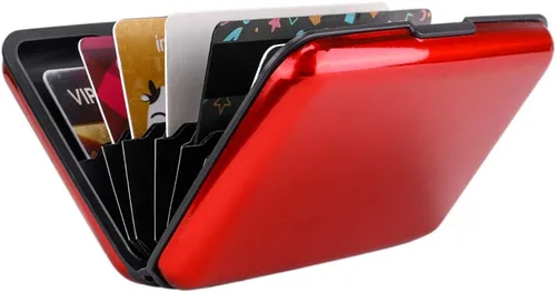 Miniatura 110 de ELFISH Mini cartera de aluminio RFID para tarjetas de crédito, funda de identificación de metal para hombres y mujeres, Happy Flower, Cartera Rfid