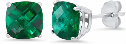 Amazon Collection Aretes de plata de ley 925 con piedra natal de corte cojín para mujer