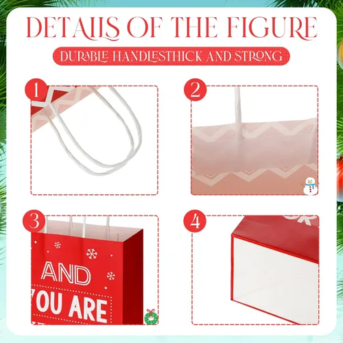 Miniatura 3 de Zonon 8 bolsas de regalo divertidas de Navidad con asas, bolsas de favor de fiesta de Navidad rojas y verdes con frases humorísticas, suministros