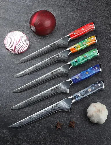 Miniatura 6 de Cuchillo de filete de 7 pulgadas, VG10 Damasco cuchillo para deshuesar peces con mango de resina - Serie Xuan (naranja fantasía)