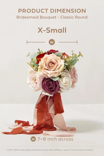 Miniatura 4 de Ling's moment Flores Artificiales Ramo de Damas de Honor Naranja Quemado Juego de 4, Ramos de Flores de Boda para Damas de Honor, Ramos Nupciales