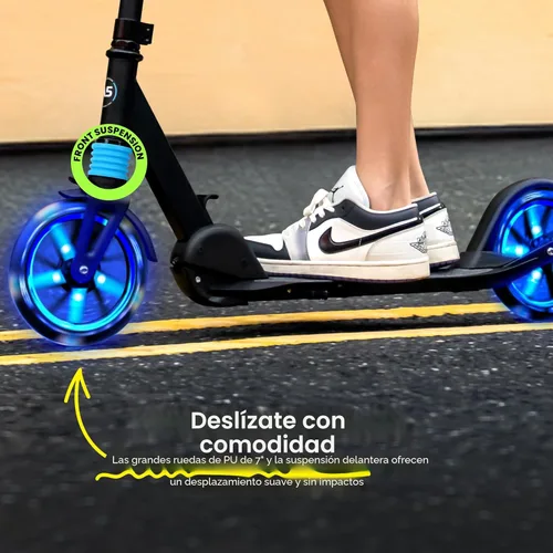 Miniatura 3 de AERO MOBILITY Patinete para niños de 6 años, adolescentes y adultos Ruedas iluminadas, freno de mano, alfombrilla de goma y absorción de impactos