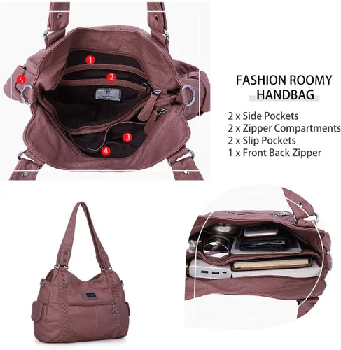 Miniatura 141 de Angel Barcelo - Bolsa de hombro amplia para mujer, diseño Hobo, cuero lavado