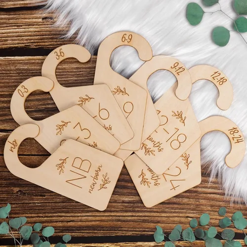 Divisores de armario para bebé para organizador de ropa - Juego de 7 adorables divisores de ropa de bebé de madera de doble cara desde recién nacido