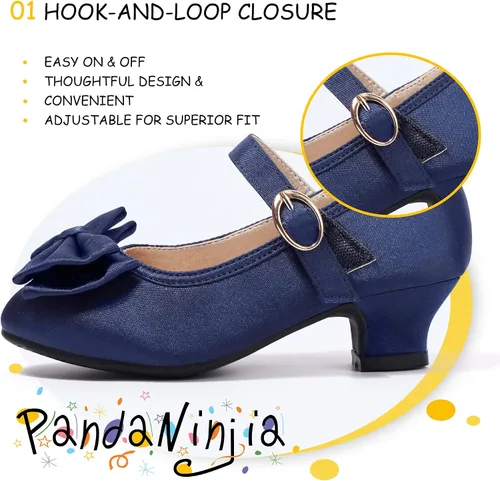 Miniatura 146 de PANDANINJIA Vestido de jada para niñas y niños pequeños, zapatos de princesa Mary Jane con tacones con lazo para fiesta, boda, boda
