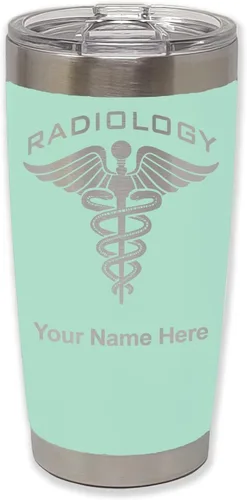 Miniatura 7 de LaserGram Vaso aislado al vacío de 20 onzas, radiología, grabado personalizado incluido (azul claro)