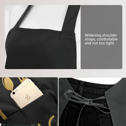 Miniatura 4 de Delantal de cocina para mujer con bolsillos para limpiar las manos, bolsillo grande, limpieza a mano, impermeable para cocinar y hornear, color negro