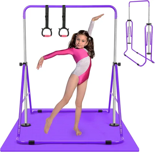 Miniatura 11 de Gymnastics Bar for Kids, Folding Gymnastic Horizontal Bars with Adjustable Height, Expandable Junior Training Bar for Home