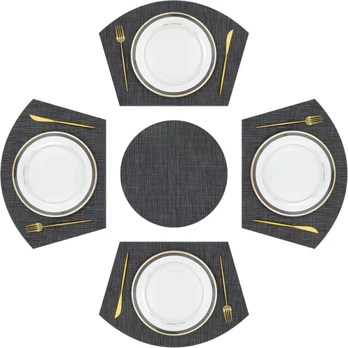 Miniatura 12 de SHACOS Juego de 5 manteles individuales de forma cuña de gran tamaño con centro redondo, juego de 5 manteles individuales redondos para mesa