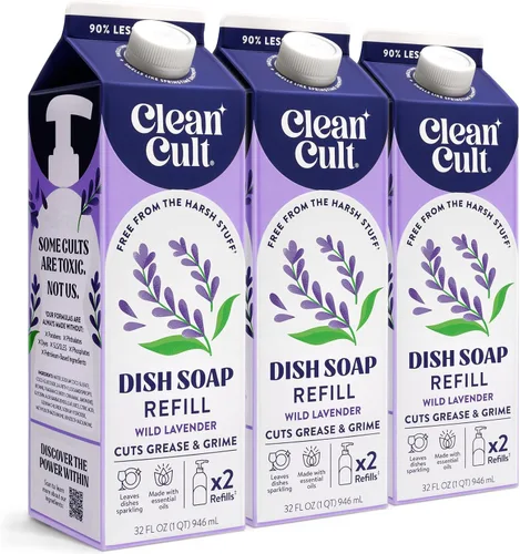 Miniatura 17 de Cleancult Repuesto líquido de jabón para platos (32 onzas, 1 unidad) – Poder de limpieza a base de plantas – Jabón para platos que corta la grasa