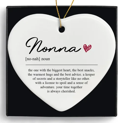 Regalos para Nonna Adornos de Cerámica, Adorno Colgante de Corazón con Definición de Nonna para Decoración de Árbol de Navidad o Coche, Regalos de
