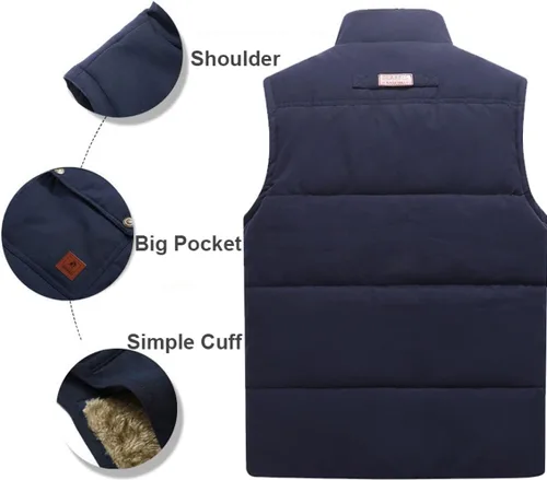 Miniatura 3 de XinYangNi Men's Winter Warm Outdoor Padded Puffer Vest Thick Fleece Lined Sleeveless Jacket