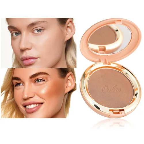 Oulac Shimmer Bronzer - Maquillaje facial en polvo con espejo, aspecto bronceador natural SunKissed, bronceador crema altamente pigmentado, brillo