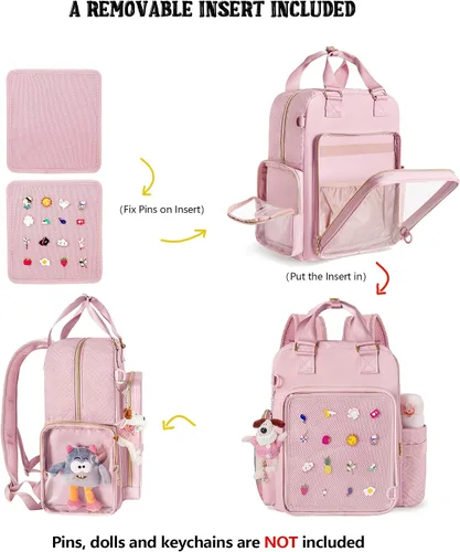 Miniatura 2 de Prokva Ita Mochila Bolsa de exhibición con insertos para alfileres, bonita bolsa Ita para anime Cosplay y concierto (diseño patente), Rosado