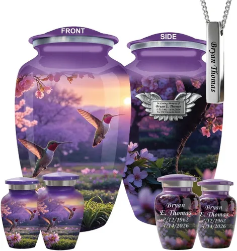 Miniatura 13 de Juego de 6 urnas funerarias decorativas de colibrí para cenizas de adultos hombres y mujeres, incluye 1 urna grande con 4 urnas conmemorativas