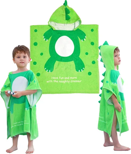 Miniatura 13 de LOLANTA Toallas de baño con capucha de tela de rizo para niños, toalla de playa para niños, poncho de piscina, bata de algodón (verde #B, 4-6 años)