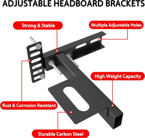 Miniatura 6 de Paquete de 2 soportes de cabecera ajustables para marco de cama de metal y base ajustable, adaptador universal de fijación de cabecero, se adapta a