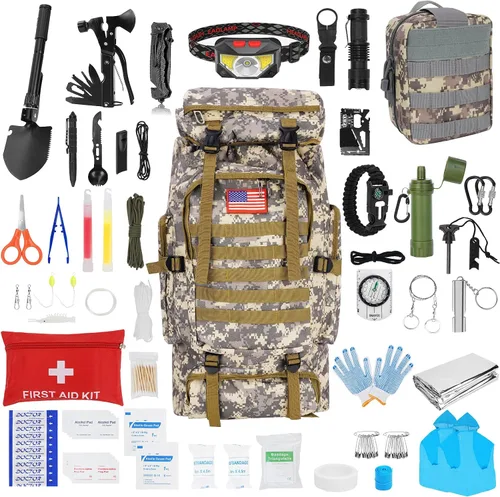 Survival Gear - Kit profesional y mochila grande para campamento, kit de primeros auxilios para aventura al aire libre, accesorios de senderismo