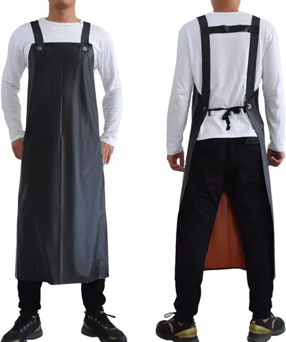 Delantal de goma impermeable para lavar platos, trabajo de laboratorio, carnicero B-negro