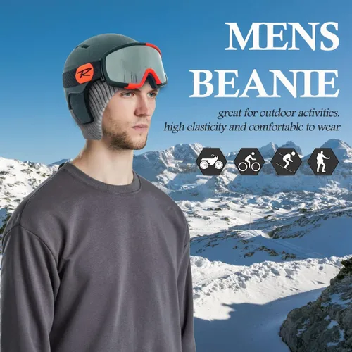 Miniatura 17 de Gorros de invierno para hombre, para exteriores, elásticos, de punto, con orejeras, resistentes al viento