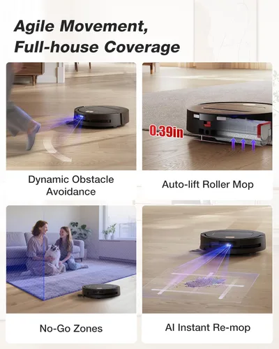 Miniatura 7 de Yeedi M14 Plus Aspiradora Robot y Trapeadora, Succión de 18,000Pa, Trapeado con Autolavado Instantáneo del Rodillo OZMO, Lavado Dinámico Inteligente