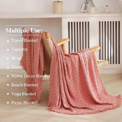 Miniatura 5 de Simple&Opulence Manta 100% algodón para sofá, cama, manta de punto gofre con borlas, suave, ligera, prelavada, transpirable, cómoda, decoración