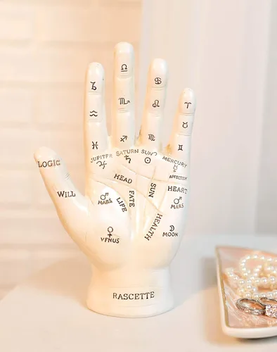 Miniatura 2 de Ebros Gift Antigua adivinadora mística psíquica quirología quirología palmistería mano con líneas y símbolos decoración estatuilla brujería Blanco