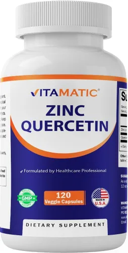 Vitamatic Quercetina de zinc - 120 cápsulas vegetarianas - Citrato Zic 30 mg y quercetina 500 mg por porción - Apoyo inmunológico