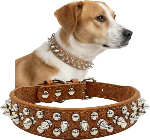 Miniatura 9 de Collar para perro con tachuelas, de piel sintética, con cúpula plateada, antimordeduras, ajustable, resistente, estilo punk, para perros pequeños