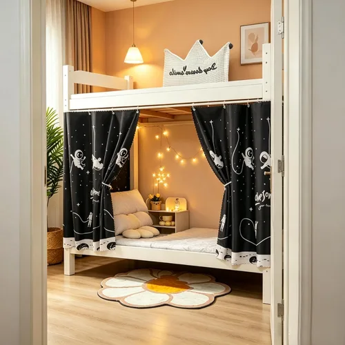 Miniatura 5 de Navhao 2 Paneles, Cortinas de Litera Inferior de Tela Dosel de Cama Cortinas para Estudiantes Redes de Sombreado para Cama Individual, 45.3*78.7