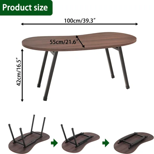 Miniatura 3 de Mesa auxiliar plegable, mesa de centro moderna de mediados de siglo irregular, mesa plegable de riñón, mesas de centro pequeñas de granja, mesa Nogal