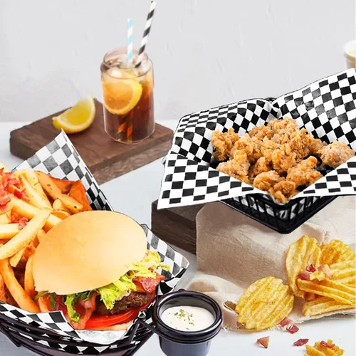 Miniatura 5 de 120 hojas de papel encerado de 12 x 12 pulgadas, cesta de comida para sándwich, forros de hojas de papel encerado a cuadros para envolver pan
