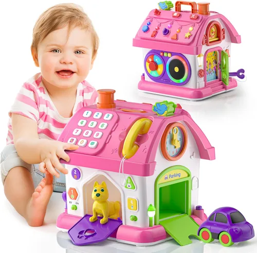 Talkfun - Juguete Montessori para niñas de 1 año, regalos, juguete educativo musical bilingüe para niños pequeños de 1 a 2 años, 12 a 18 meses,