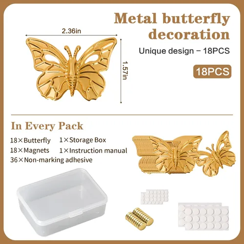 Miniatura 4 de 18 piezas de decoración de mariposa dorada, calcomanías de pared de mariposa 3D extraíbles, calcomanías de imanes para refrigerador, decoración