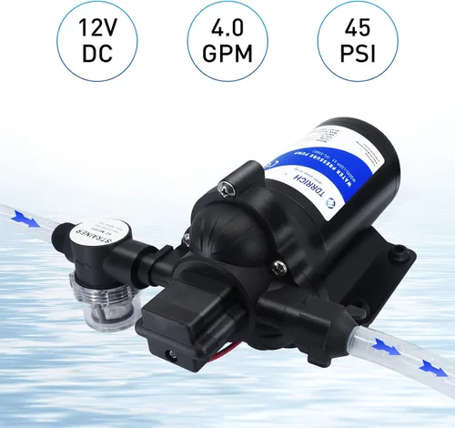 Miniatura 2 de TDRRICH Bomba de presión de agua para RV, bombas de agua de diafragma de 12 V, bomba autocebante de 4GPM 45PSI, bomba de transferencia de diafragma