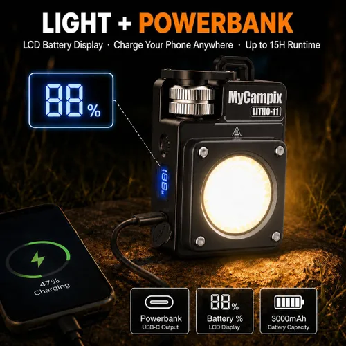 Miniatura 3 de MyCompix - Linterna de camping portátil, linterna LED ajustable de 3500 lúmenes, recargable con tiempo de funcionamiento y pantalla de 2.5 a 15