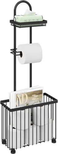 X-cosrack Soporte Independiente para Papel Higiénico Soporte de Toallas de Papel con Estante de Despliegue y Dispensador con Estante de Negro