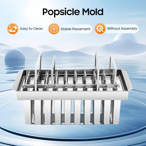 Miniatura 5 de Kit de moldes de paletas de hielo de acero inoxidable, moldes de acero inoxidable, soporte para palitos de helado de paletas de hielo + cepillo