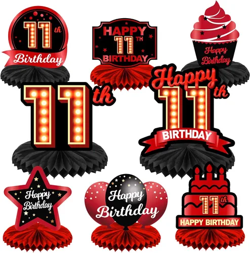 Miniatura 31 de Feliz Cumpleaños 15 Centros de Mesa de Panal Rojo y Negro Globos Decoración Temática de Mesa Decoraciones de Mesa Adornos de Mesa para Niñas Mujeres
