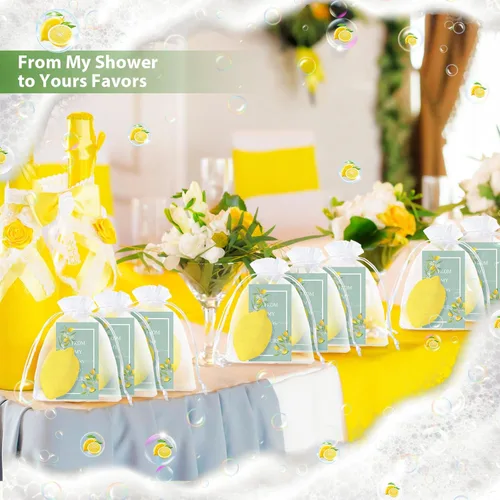 Miniatura 7 de Lounsweer Juego de 50 jabones de limón para boda, regalos de jabón natural en forma de limón de My Shower to Yours, tarjetas de organza blanca