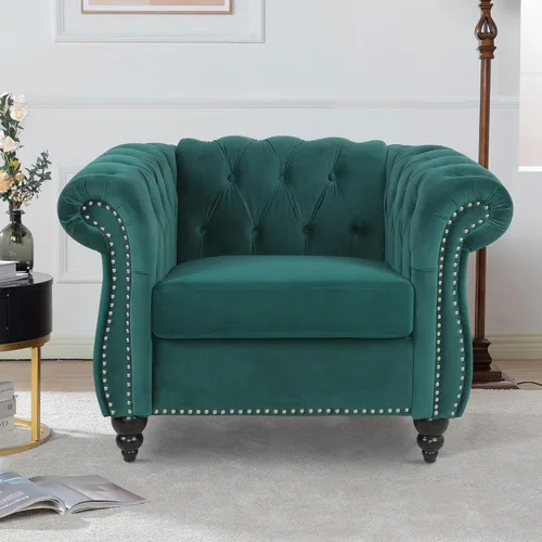 Miniatura 24 de LEVNARY Sillón Chesterfield de Terciopelo, Sillón Individual de Estilo Moderno de Mediados del Siglo con Respaldo de Botones y Decoración con Beige
