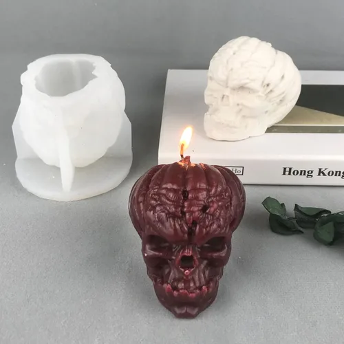 Miniatura 5 de Molde de vela de calavera de calabaza para hacer velas, molde de silicona 3D para fundición de resina, bricolaje yeso, arcilla polimérica